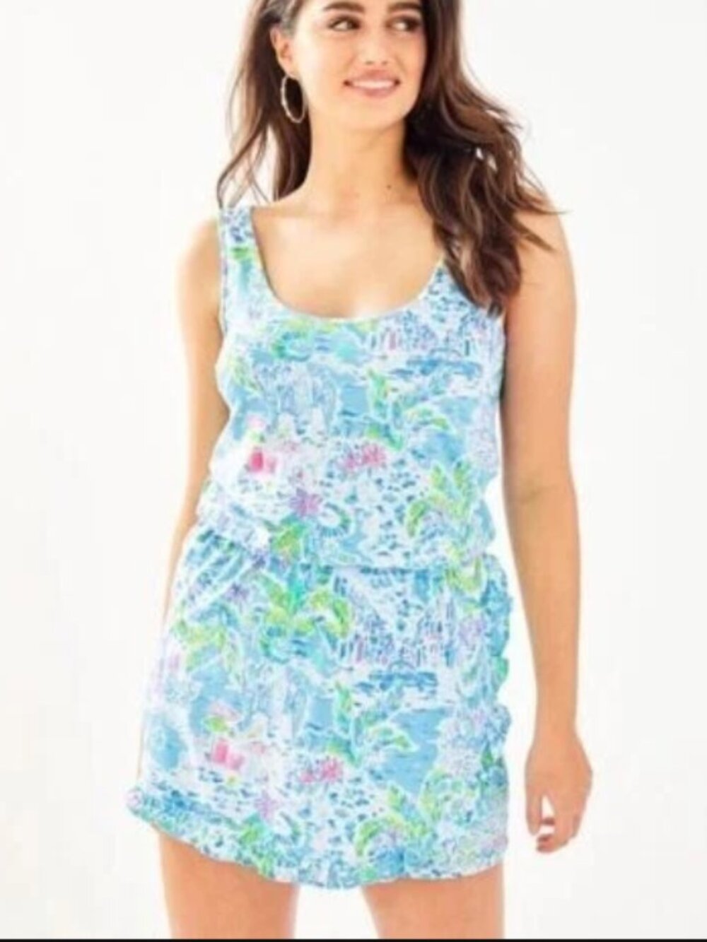 Lilly Pulitzer Analee Romper Blue Tiki Print Size XS What A Lovely Place